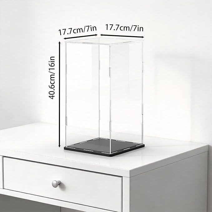 Display Case for Red Wine Bottle, Tall Acrylic Box for showcaseing Trophy, Moulded Figure, Dolls and Collectibles 7 (L) × 7 (W) × 16 (H) inch