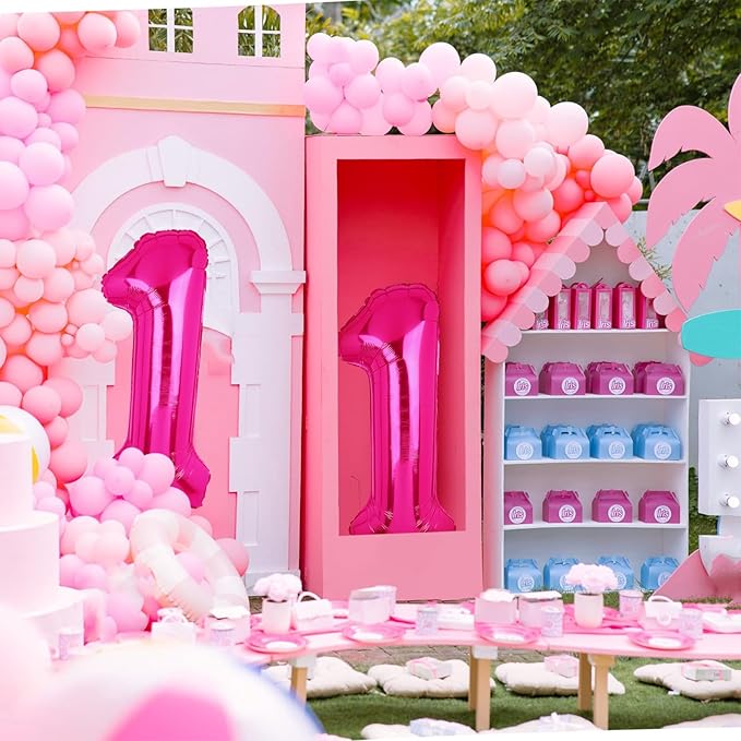 40 Inch Number Balloons Hot Pink 1 Anniversary Event Celebration Bachelorette Cowgirl Let's Go Girls Pink Themed First 1st Birthday Party Decor Supplies 9 Pcs