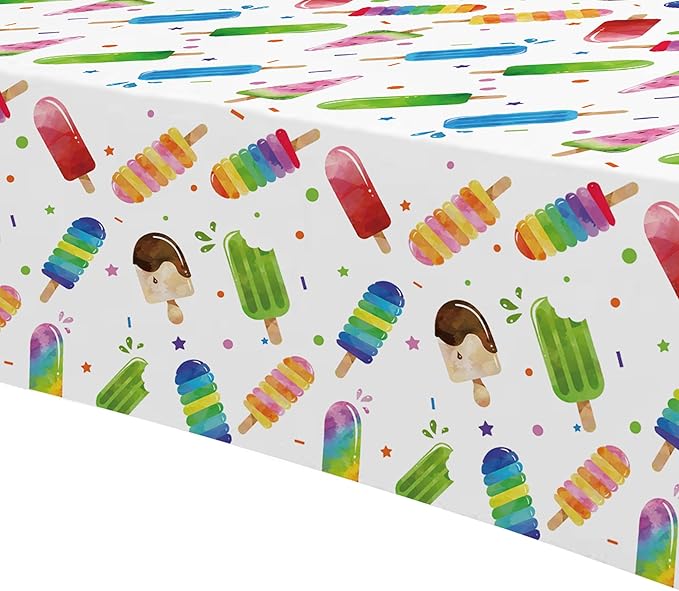 Popsicle Party Tablecloth Decorations - Disposable Ice Cream Popsicle Birthday Party Supplies Tablecover, Summer Popsicle Baby Shower Table Decorations Table Cloths- 3 Pack (54in x 108in)