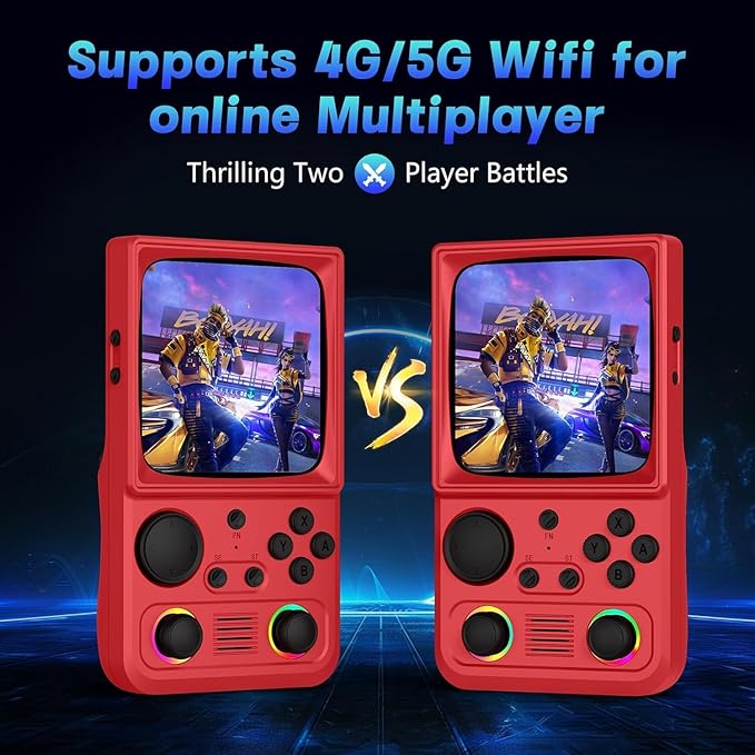 R36TMAX Retro Handheld Game Console, Portable Retro Gaming Console with 4.0” CRT-Inspired Screen, 4000mAh Arcade Classics, Supports Multiple Emulators, WiFi Network Battling, 64GB (Red)
