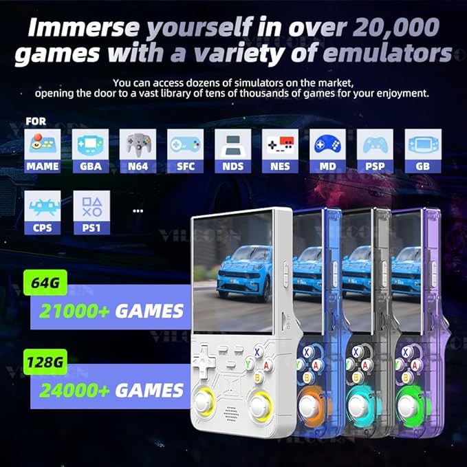 R36 Ultra Retro Handheld Game Console 4-inch Open-Source Linux System 128GB Portable Video Game Console with RGB Joystick Pocket Game Player Support WiFi Christmas & Birthday Gifts (Purple)