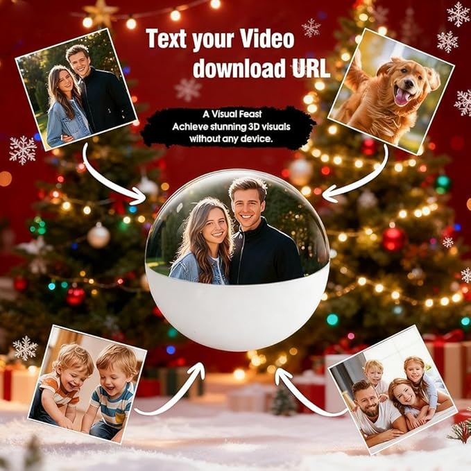 Christmas Memory Sphere Lamp, 2.7Inch Crystal Ball Digital Display Video Player, APP Personalized Videos & Photos Video Gift for Couples Friends Anniversary Birthday Christmas Tree Ornament