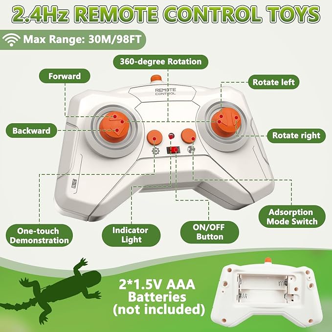 Wall Crawler Gecko, Rechargeable Remote Control Robot Kids Toys, Floor/Wall Crawling Dual Modes Wall Climbing Gecko Electric Lizard Toy, Prank Toys Birthday Gifts for Boys & Girls Ages 3 & Up