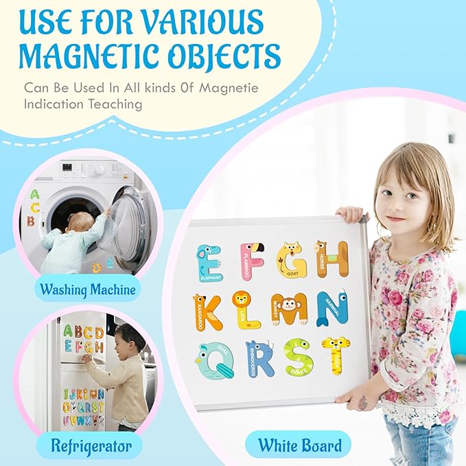 Magnetic Letters for Toddlers 1-3, 26PCS Cute Animal Alphabet Magnets Letters Learning Toys for Toddlers 1-3 Uppercase ABC Magnets for Refrigerator Best Gifts for Birthday Easter Basket Stuffers