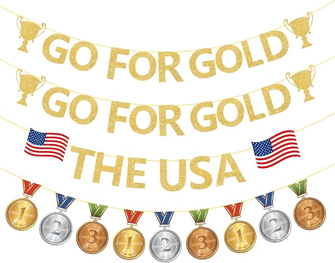 Sports Competition Party Decorations | Glitter Go for Gold Banners | for Olympic Themed Bulletin Board Athlete Competition Game Party Decor Supplies