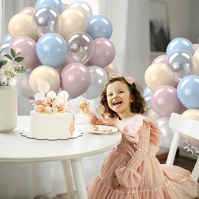 Pink and Blue Balloons, 12 inch Retro Blue Pink White Clear Party Balloon For Birthday Baby Shower Gender Reveal Party Decorations