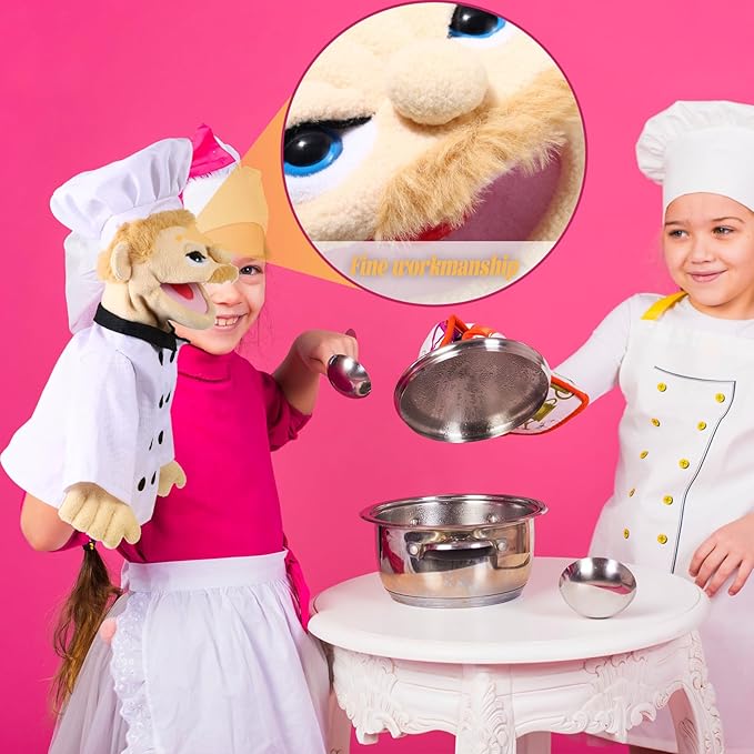 Role Play Hand Puppets Hand Plush Chef Doctor Fireman Pirate Detective Athlete Nurse Worker Hand Puppet Toys Puppets for Kids Storytelling Imaginative Pretend Play Teaching Preschool(Chef)