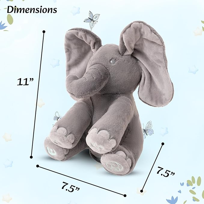Dimple Emery Peek A Boo Elephant Toy, Interactive Singing Stuffed Elephant Plush with Moving Ears, Musical Stuffed Animal for Babies and Toddlers, Adorable Baby Toy - Adorable Gift for Grandchild