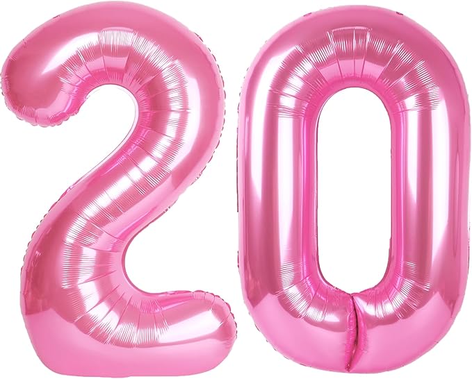 40 Inch Pink Number 20 Digital Balloon,Jumbo Mylar Foil Helium Balloon for 20 Balloons for Birthday Party,Wedding Anniversary Party Decorations