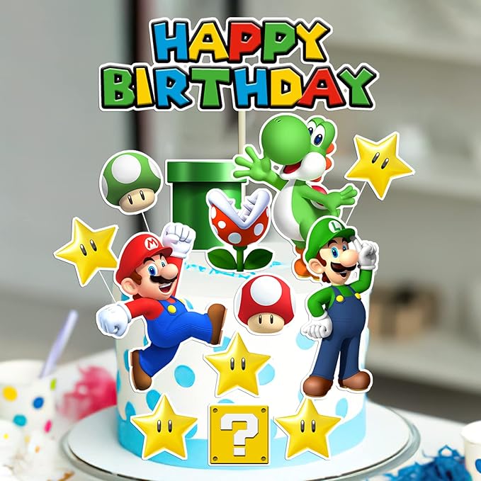 14Pcs Super Bros Cake Topper for Birthday Party Decoration, Super Brother Birthday Party Supplies- Fun Kid's Party Cupcake Decoration!