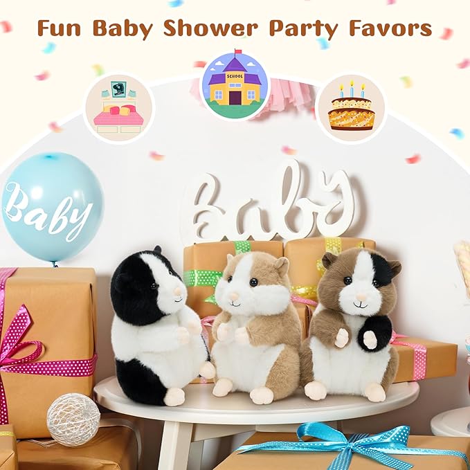 MorisMos Hamster Toys for Kids Girls Boys, 8.7" Realistic Hamster Stuffed Animal Plushies Set, Lifelike Small Stuffed Animals in Bulk for Baby Shower Birthday Party Decoration