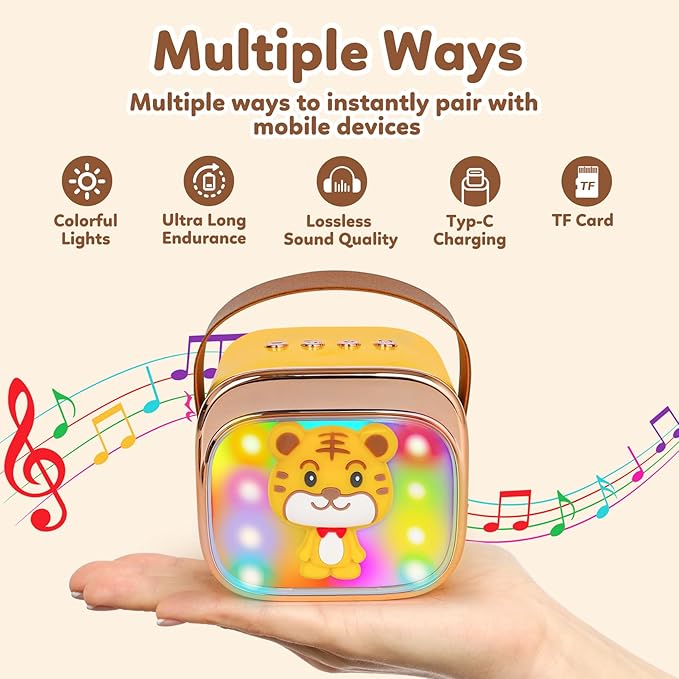 Mini Karaoke Machine with 2 Wireless Microphones, Karaoke Machine for Kids 4 5 6 7 8 9 10 Years Old, Girls and Boys - Birthday/Christmas/Halloween/Easter Gift, Microphone for Kids Party Speaker Toy