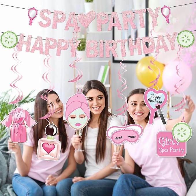 Spa Party Decorations Banner Spa Birthday Party Supplies for Girls Women with Spa Birthday Banner Hanging Ceiling for Sleepovers Slumber Makeup Parties