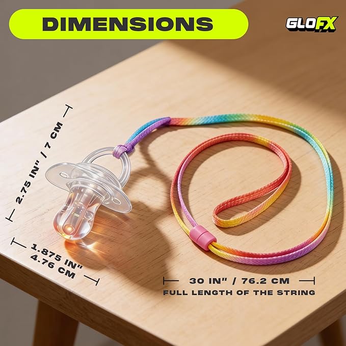 GloFX LED Rave Pacifier Light Up Binkie with Super Bright RGB LEDs, Soft Mouthpiece, Glowing Party Necklace Toy for EDM, Raves, Festivals & Concerts (1 Pack)