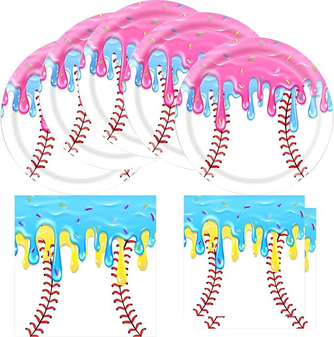 Baseball Ice Cream Birthday Party Supplies, include 20 Plates and 20 Napkins, for Ice Cream Drip Baseball Birthday Party Decorations