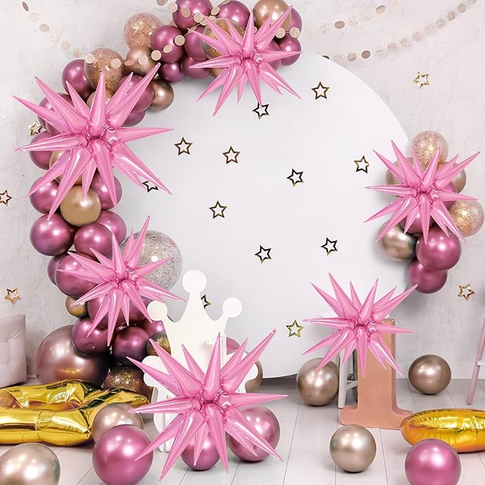 10 Pcs Pink Star Balloons Explosion Balloons Foil Cone Balloon Magic for Birthday Wedding Anniversary Party Backdrops Decorations Supplies, 6 Pcs 22Inches and 4 Pcs 27Inches