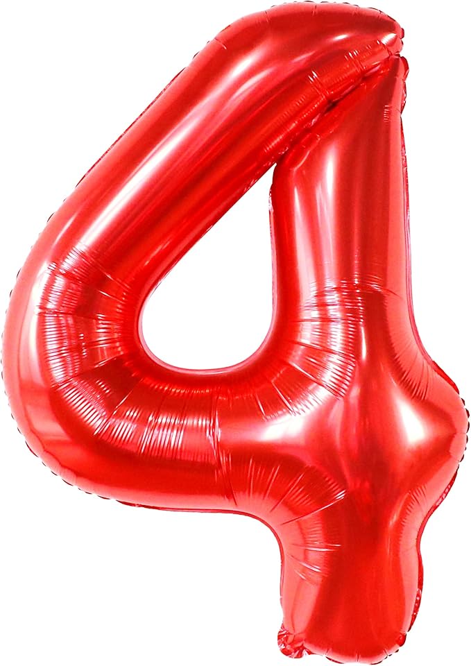 KatchOn, Giant Red Number 4 Balloons for Birthdays - 40 Inch | Red 4 Balloon Number | 4th Birthday Balloons for Boys and Girls | Number Balloons for 4th Anniversary Decorations