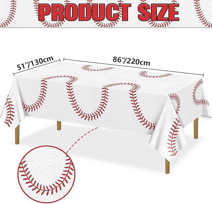 Baseball Tablecloth - Baseball Pattern Table Covers Plastic Waterproof Decorations for Game Day Sports Theme Party Supplies, 4 Pack, 51'' x 86''