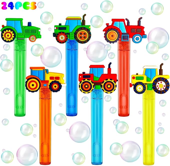 Tractor Party Favors,24Pcs Farm Tractor Bubble Wands for Kids, Cute Bubble Wand for Birthday Party Supplies Classroom Prizes Pinata Goodie Bag Stuffers Gift