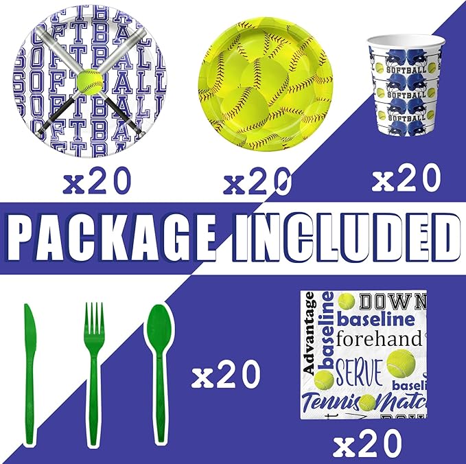 Softball Party Decorations Set - Unique Softball Party Plates, Cups, Napkins, and Cutlery for an Exciting Celebration - Disposable and Stylish Softball Party Supplies for Birthdays and Events