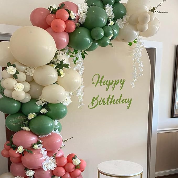 Sage Green Pink Balloons, 12 Inchs Retro Pink Green White Metallic Gold Balloons, Pastel Birthday Balloon for Girls' Birthdays Jungle Safari Baby Shower Wedding Party Decoration
