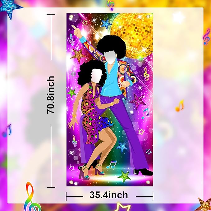 Disco Door Banner 3x6 ft 70s Party Decorations 70s Theme Photo Props Disco Party Supplies Face Cutout Photo Background