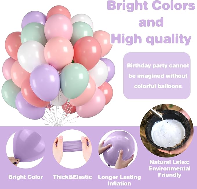 Pastel Rainbow Balloons, Colorful Balloon with Macaron Pink Purple Green White Balloon Multicolor Balloons for Kid Birthday Rainbow Party Baby Shower Party Decoration