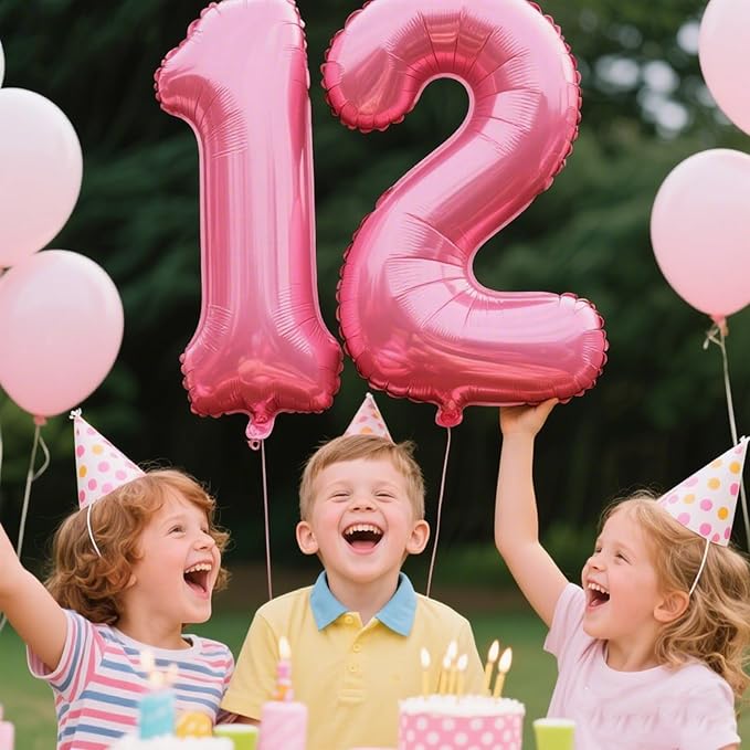 40 Inch Pink Number 12 Digital Balloon,Jumbo Mylar Foil Helium Balloon for 12 Balloons for Birthday Party,Wedding Anniversary Party Decorations