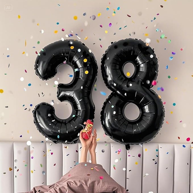 40 Inch Black Number 38 Digital Balloon,Jumbo Mylar Foil Helium Balloon for 38 Balloons for Birthday Party,Wedding Anniversary Party Decorations