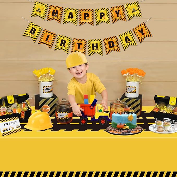 4 Pack Construction Tablecloths - Rectangle Construction Table Covers - Dump Truck Birthday Table Cloth for Kids Boys - 51 x 86 Inch