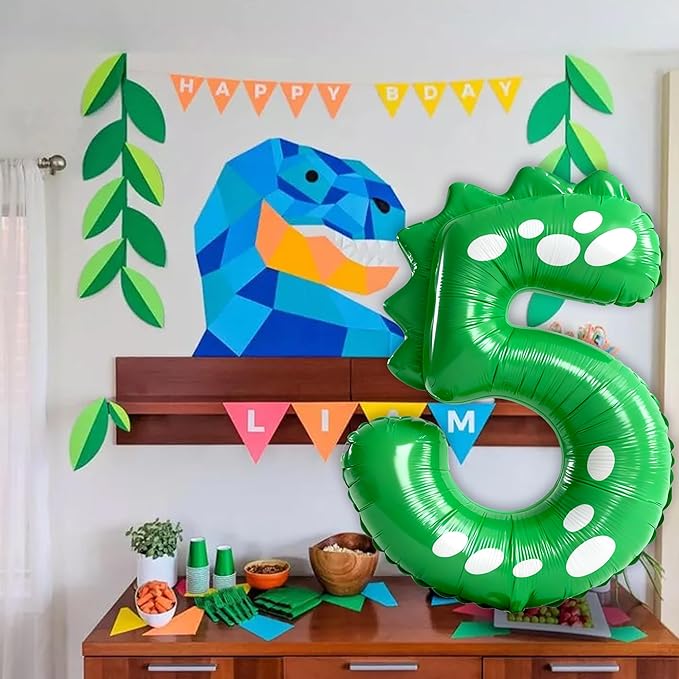 Green Dinosaur Balloons 5th Birthday Decorations for Boys,40inch Big Dinosaur Number 5 Balloon Birthday Party Decoration for Kids Birthday Party Decoration Supplies