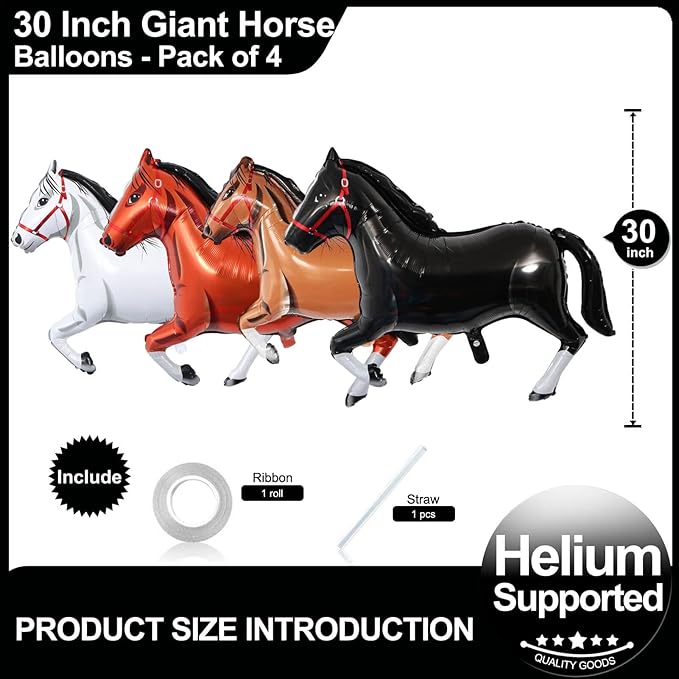 4 Pack Giant Horse Balloons - Horse Themed Party Decorations