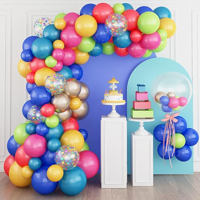 Colorful Balloon Garland Arch Kit Rainbow Assorted Balloons Multicolor Confetti Latex Balloon Hot Pink Peacock Royal Blue Red Green Yellow Champagne Fiesta Carnival Circus Mexican Party Birthday