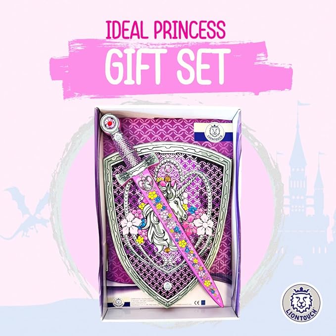 Liontouch - Unicorn Princess Set for Girls - 3-6 Years | Medieval Style Toy Sword & Shield for Pretend Play for Toddlers with Gemstones | Safe & Durable Foam Accessories for Royal Dress Up & Costumes