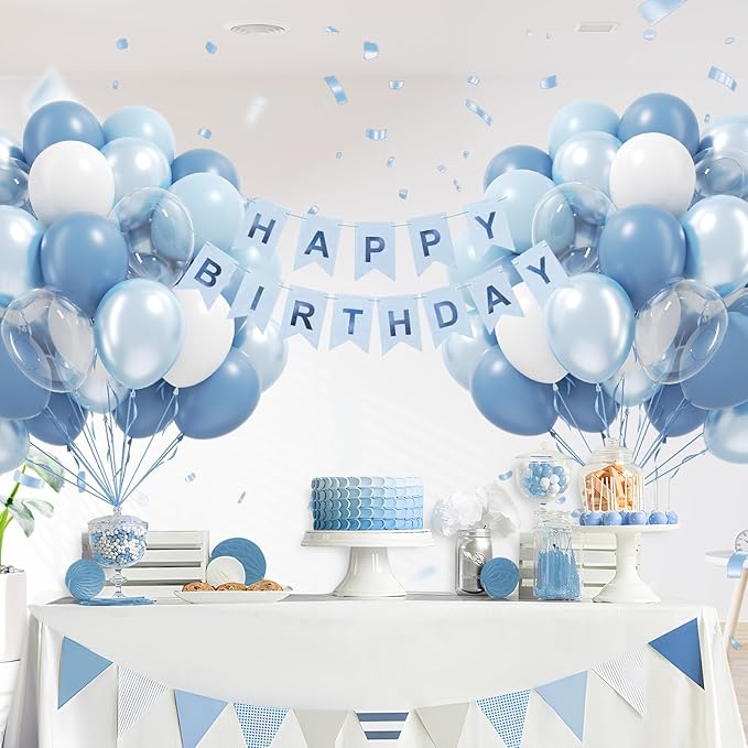 60pcs Dusty Blue Balloons 12inch with Clear Pastel Pearl Blue and White Balloons for Wedding Bridal Baby Shower Shower Birthday Party Decorations