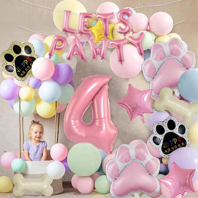 4th Dog Balloons 18pcs Lets Pawty Balloons Dog Paw Birthday Decor Pink 32 inch Pink Number Balloons 4 Mylar Foil Balloons for Lets Pawty Birthday Decorations Dog 4th Birthday Party Supplies