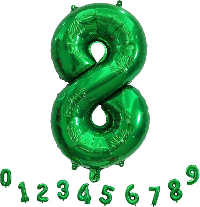 40 Inch Emerald Green Number 8 Balloons, Large Foil 8th Birthday Balloon Decorations for Girls, Dark Green Self Inflating Happy Birthday Party Jungle Anniversary Celebration Boys Kids Decor Supplies