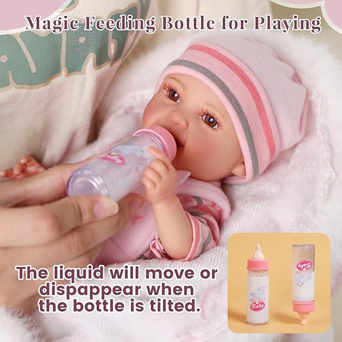 BABESIDE Baby Doll Girl - 12-Inch Realistic Baby Dolls with Magic Feeding Bottle Real Life Vinyl Toy Gift for 3+ 4 5 6 Years, Ideal for Birthday, Pretend Play, Christmas