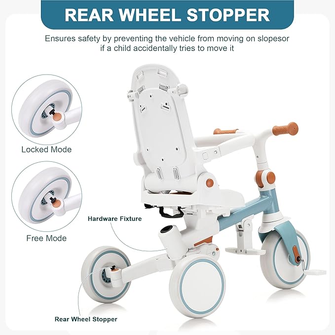 7-in-1 Toddler Tricycle with Parent Push Handle & Canopy, Fully Foldable & Adjustable Stroller, Balance and Pedal Bike for Kids 18 Months to 5 Years,Blue