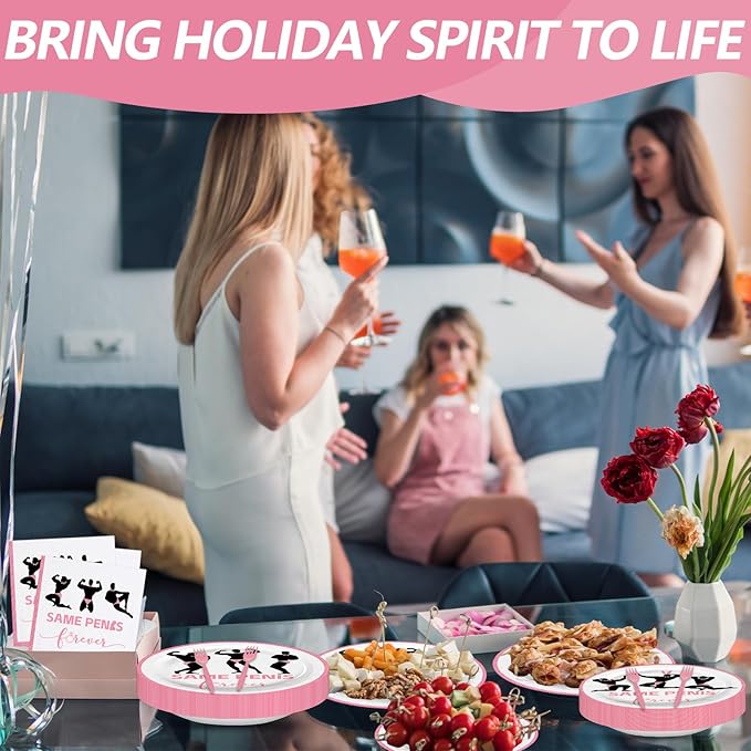 100 Pcs Bachelorette Tableware Party Supplies Set, Serves 25 – Disposable Pink Paper Plates, Napkins, and Forks for Bridal Shower, Hen Party, Engagement, Girls Night, Valentine’s Day Decorations