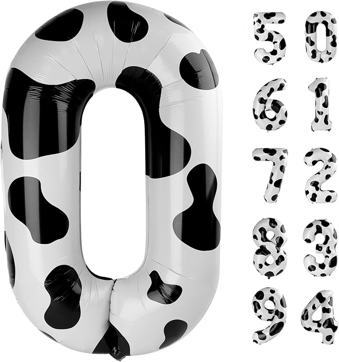 Cow Print Number Balloon 40 Inch, 0 Number Balloons, 10 20 30 40 50 Numbers Balloon Farm Birthday Decorations, Cow Print Party Supplies for Girls