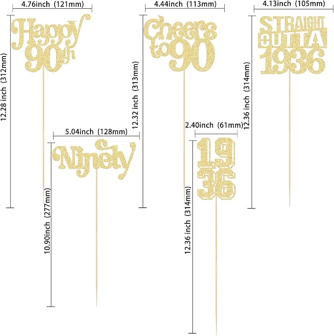 Gyufise 15Pcs Happy 90th Birthday Centerpiece Sticks Ninety Straight Outta 1936 Table Flower Centerpieces Sticks Cheers to 90 Decorations for 90th Birthday Party Supplies Gold