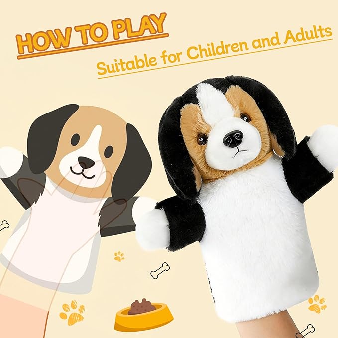 Hand Puppet for Kids Toddlers Plush Dog Won’t Shed Animal Toy for Role Play Storytelling Preschool Classroom Educational Birthday Beagle