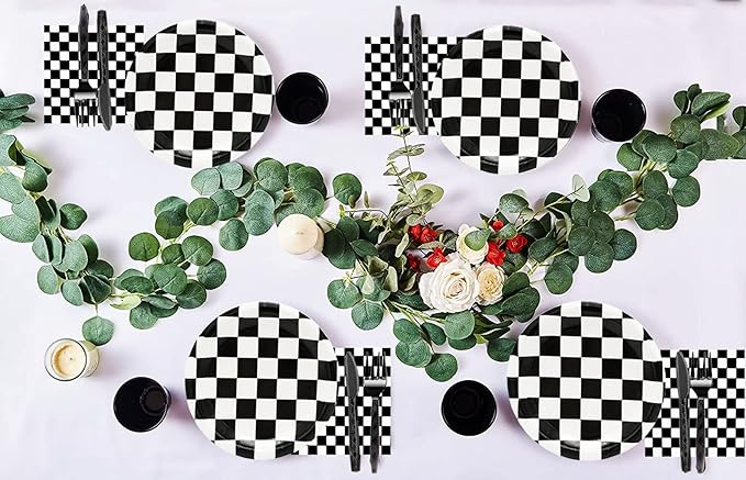 40 Pcs Race Car Birthday Party Supplies Black and White Checkered Party Supplies 7"Checkered Paper Plate,Black White Plate for Kids Car Sports Themed Racing Birthday Party Decorations (Black White)