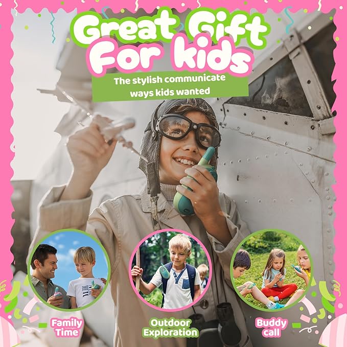 Talkpod Family Walkie Talkies for Kids 2Pack, Christmas Birthday Gifts for 3-12 Year Old Boy Girl Camping Hiking Toy with VOX LCD Backlight Screen 22CH FRS Two Way Radio(Pink+Green)
