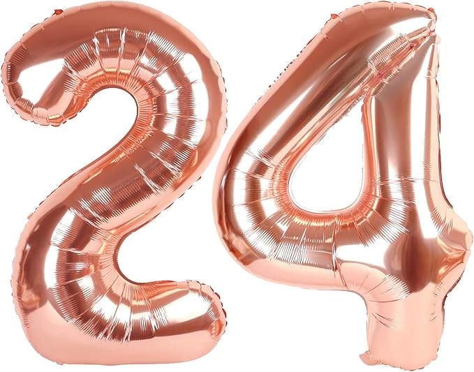 40 Inch Rose Gold Balloon Number 24 Balloon,Jumbo Mylar Foil Helium Balloon for 24 Digital Balloons for Birthday Party,Wedding Anniversary Party Decorations