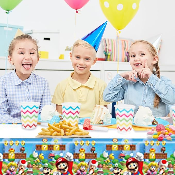 2Pack Mario Tablecloth Disposable Tablecover Birthday Party Supplies and Decorations for Kid Boy Baby Shower Rectangle Tables 70"X42"