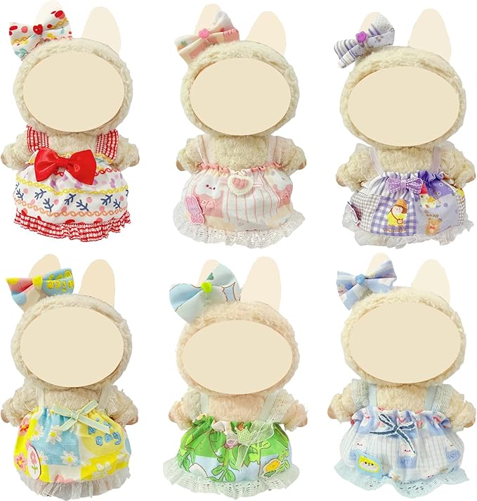 Clothes and Dress for Doll, 6 Pack Doll Outfits for 17cm Plush, Perfect for Play and Display, Accessories for Doll's Collectors, (No Dolls) (Set 1)