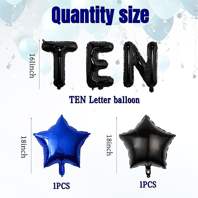 11pcs Video Game Themed Party Decorations, Number 10th Boys Birthday Party Supplies, Navy Blue Video Game Controller Mylar Foil Balloon, Video Game Party Decoration Supplies