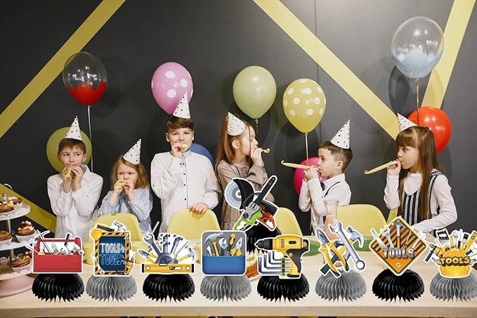 9 PCS Tools Honeycomb Centerpieces Tools Table Decorations Table Topper for Tools Party Decorations Birthday Party Supplies